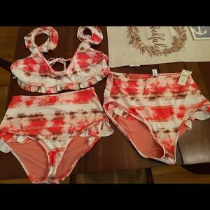 Aerie swimsuit pink tie dye Size small high waisted bottoms in small & medium